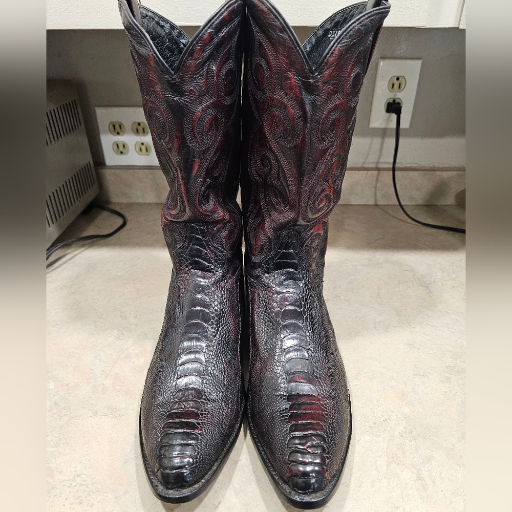 Mens 12 D Dan Post Dark Cherry OSTRICH LEG Western Cowboy Boots, Excellent!